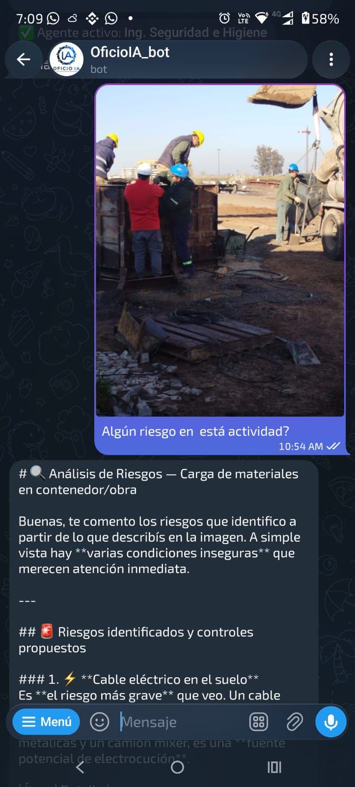 Agente IA de construcción detectando riesgos de obra según Decreto 911/96 Argentina