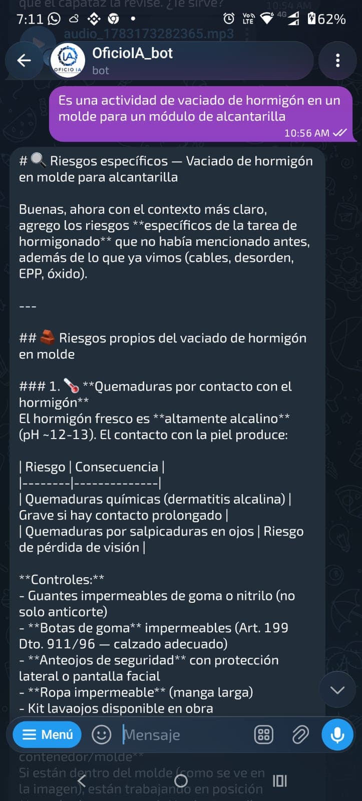 IA especializada en construcción analizando vaciado de hormigón en obra